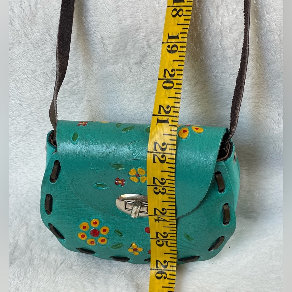 Vintage handmade Mexico leather mini purse crossbody colorful - Picture 10 of 10